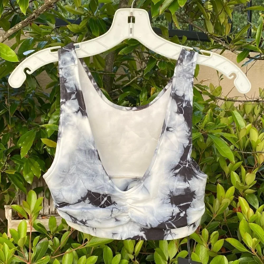 Chaser Gray & White Tie Dye Bralette Sports Bra Size Small. Soft Athletic NWT